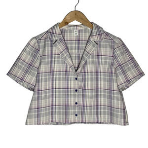 BP. | Women | Purple Ivory Veronika Plaid Crop Camp Button Front Top | Small